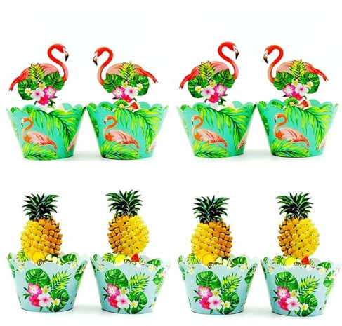 ALEGRE® Flamingo Deko Geburtstag Tortendeko, 16 Stück Hawaii Deko Kuchen, Tropisch Cupcake Topper, Ananas Cake Topper Geburtstag Kuchendeko, Flamingo Kuchen Deko für Geburtstag Sommer Party Dekoration