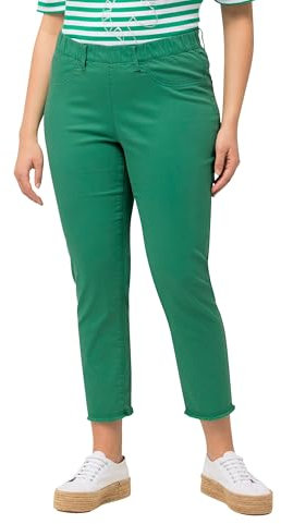 Ulla Popken Damen große Größen Übergrößen Plus Size 7/8-Hose Sienna, Fransensaum, schmales Bein smaragd 48 818073457-48