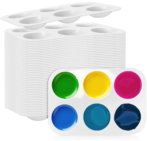 Acidea 50PCS Paint Tray Palette, 6 Well Plastic Paint Palettes, Rectangular Watercolor Palette Painting Tray, Mini Palette for Acrylic Paints, Paint Pallets for Children Kid DIY Craft Art Painting