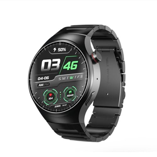 Zephyrion 4G LTE Smartwatch con GPS Diverso Modos Deporte 1,43 AMOLED Pantalla, 2GB RAM+16GB ROM, Control de Salud, Seguimiento Deportivo, Esfera Redonda, WiFi SIM App Store (Acero Negro)