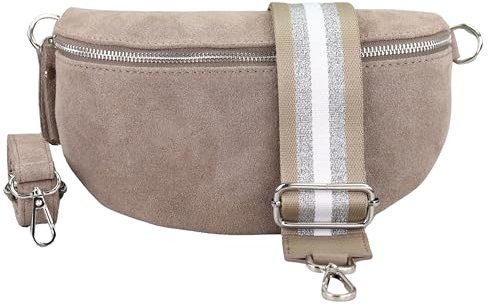 Blade Bauchtasche Damen, Handgemachte Wildledertasche, Crossbody Bag, Gürteltasche Echtes Leder mit 2 abnehmbaren/verstellbaren breiten Gürteln, Umhängetasche aus Italien, Geschenk für Sie -Taupe