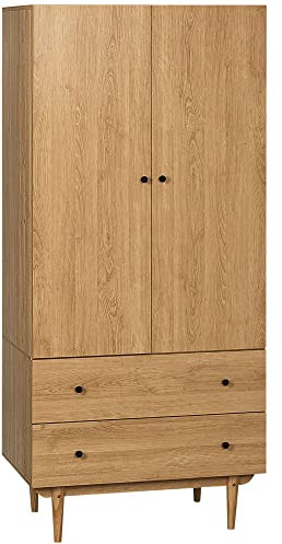 HOMCOM Armoire Chambre Adulte Penderie Vêtement Dressing avec 2 Portes, 2 tiroirs - 80 x 52 x 180 cm - Aspect Bois