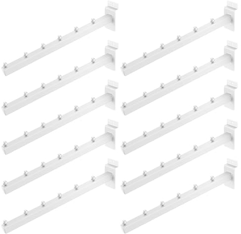 Waltool 10 Pcs 12 Inch 6 Ball Waterfall Slatwall Hooks, Heavy Duty Metal Slat Wall Hanging Hooks Shelving Pegs Panel Accessories for Clothing Retail Garage Shop Display (White)