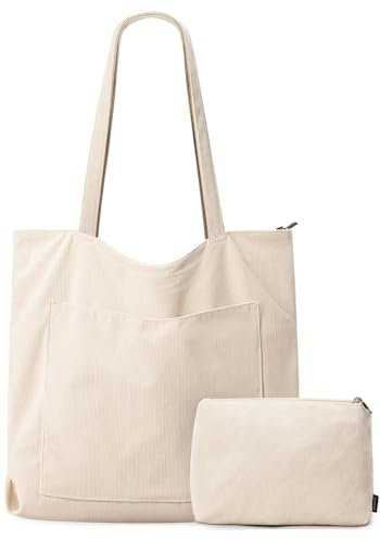 GASSDA Handtasche Damen Groß Shopper Tasche Damen Cord Tasche Tote Bag mit Reißverschluss für Arbeit Einkaufen Fitness Reisen (A-Hellkhaki)