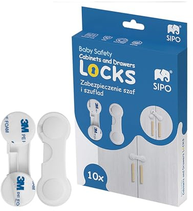 SIPO Kindersicherung 10er Set – Schrank & Schubladensicherung mit Druckmechanismus, 3M Selbstklebend, Werkzeugfrei