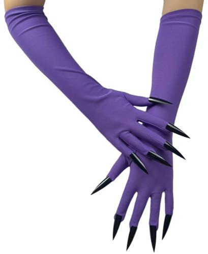 SLXLYH Halloween Gloves Full Finger Long Fingernails Costume Accessories Dark Skull Claw Gloves Long Nails(Purple)