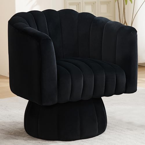 YUUIJOAA Swivel Accent Barrel Round Chair - Comfy 360° Arm Chairs Cute Small Sofa Club Velvet Reading Chair for Living Room Bedroom Office - Black