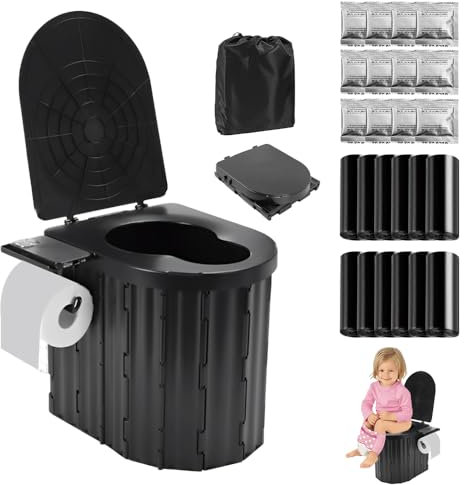 WDKXCN WC Portatile, Extra Large WC Campeggio, Toilette da Campeggio con Porta Rotolo di Carta e Porta Telefono, WC Pieghevole con Coperchio, Toilette da Campeggio per Viaggi, Escursioni, Pesca