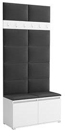 Brent - Garderobenschrank Flur Weiß mit sitzbank 100 cm Breit Luton 1 - Multifunktionale Flurgarderobe Set mit Stauraum und Wandpaneel, Garderobe mit Sitzfläche und Kleiderhaken