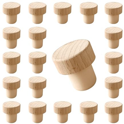 ONEBO 20 Pcs T-Shape Wine Corks, Wooden Wine Stopper, Cork wine Stopper, Reusable Wine Bottle Stoppers, Beverage Stopper, Wine Storage Keep Fresh Tools, for Wine Liquor Whiskey Cork Stopper(19mm)