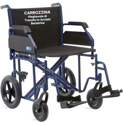 REMEDIA ONE Sedia a Rotelle Bariatrica da Transito, Seduta 55 cm, Blu | Carrozzina per Disabili in Acciaio Pieghevole, Portata Massima 200 kg