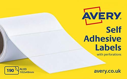Avery Multipurpose Roll Labels, 102 x 49 mm, Blank White Stickers, 190 Labels per Roll (AL03)