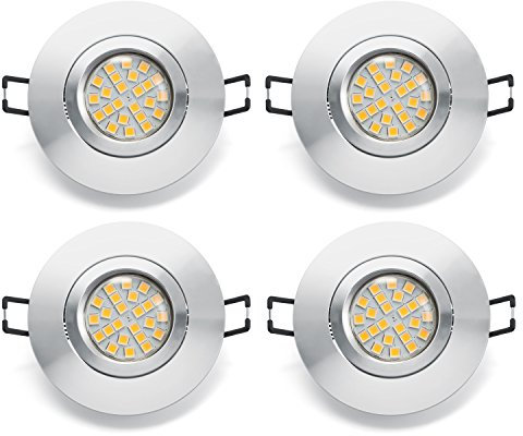 LED Einbauleuchten Set - Rahmen schwenkbar Aluminium poliert / GU10 Fassung/SMD LED / 4W Warmweiß 4 Stück