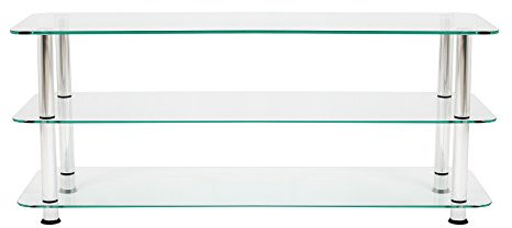 mountright TV Stand (Clear Glass, Silver Leg) Modern Glass Table For Televisions 32 to 55 Inch | Living Room Display Table | LED, LCD, OLED Support | Heavy Duty Stability