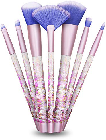 Aquarius Cosmic MakeUp Brush Set Liquid Glitter Handle Foundation Powder Eyeshadow & MultiPurpose Soft Bristles Professional & Beginners MakeUp Tools (Pink with Purple Brush)