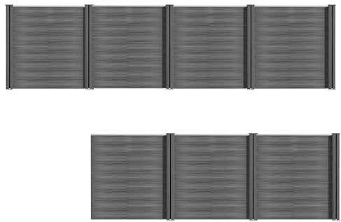 S SIENOC WPC Zaun Sichtschutzzaun 180x1230cm Zaunblende Gartenzaun | Lamellenzaun Alu-Pfosten Grau Windschutz 7X Element + 8X Pfosten, Grau