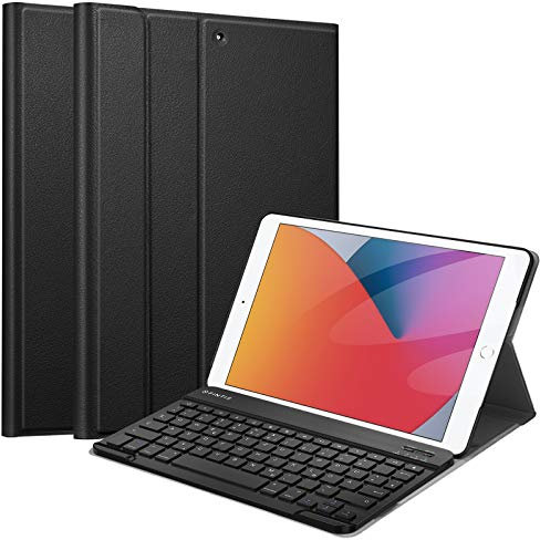 FINTIE Tastatur Hülle für iPad 9. Generation (2021)/ 8. Gen (2020) / 7. Gen (2019) 10.2 Zoll - Ultradünn leicht Schutzhülle mit magnetisch Abnehmbarer Bluetooth Tastatur mit QWERTZ Layout, Schwarz