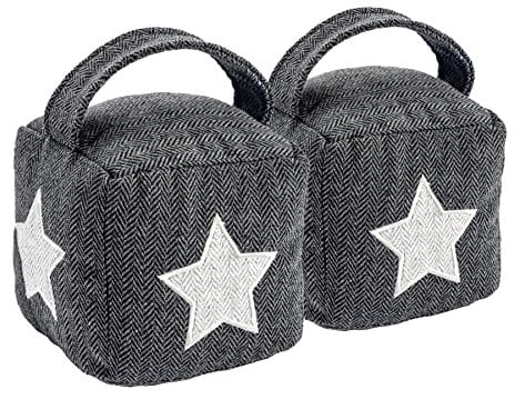 Nicola Spring Fabric Door Stop - Star - Grey - Pack of 2 - Indoor Herringbone Decorative Wedge Stopper Interior Weighted Doorstop with Handle for Home, Office