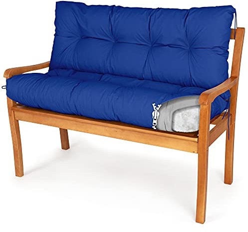 Spatium Bankauflage abnehmbar Bezug wasserdicht Sitz + Rücken gesteppt Bankkissen Bankpolster Polsterauflage Auflage für Gartenbank 30 Größen zur Auswahl, 7 Farben(120 x 120 x 10cm Blau)