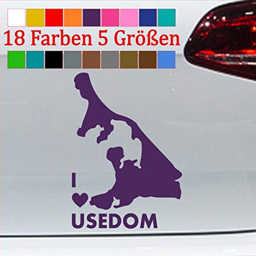 generisch Usedom Aufkleber Ostseeinsel Urlaub Camping KFZ Umriß I Love Auto Kontur 40-Violett 8,5x6cm