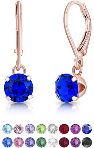 Orecchini Donna Pendenti Argento 925 Placcati Oro Rosa 18k con Punto Luce Blu - Orecchini Donna Blu - Orecchini a Monachella - Orecchini Donna Dorati - Lovli Orecchini Oro Rosa - Orecchini Eleganti