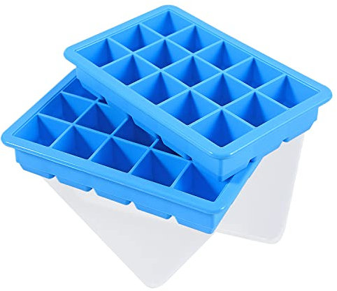LessMo 2 Pack Ice Cube Tray, Silicone Square Ice Cube Molds with Non-Spill Lids, Space-Saving and Stackable Ice Cube, LFGB Certified and BPA-Free Best for Freezer, Baby Food, Water, Whiskey