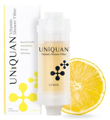 UNIQUAN Vitamin C Shower Filter with Aromatherapy, Soften Hard Water, Chlorine & Flouride Removal, Skin & Hair Care, Easy Installation,Universal Fit, Eco-Friendly, Made in Korea- Lemon