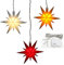 ***3er Set Weihnachtssterne aus Kunststoff in rot, Weiss und gelb, inkl. LED Beleuchtung und 6h Timer, für Batteriebetrieb, für Innen und Außen geeignet. Maße je Stern L/B/H: 13,5 x 5,5 x 12 cm.