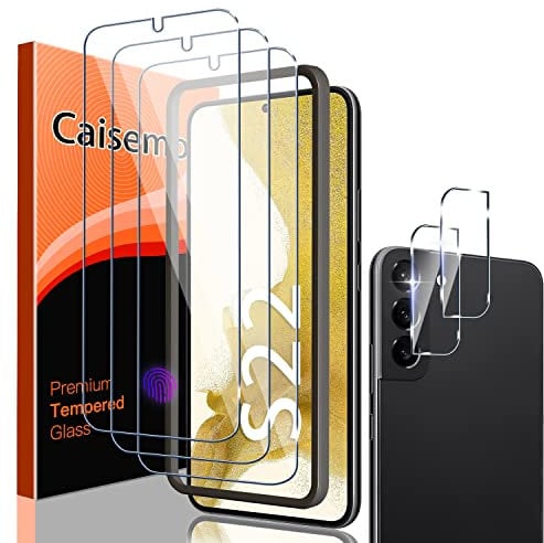Caisemo [3+2 Pcs For Samsung Galaxy S22 5G Tempered Glass Screen Protector and Camera Protector, Fingerprint Recognition,9H Hardness, Anti Scartch