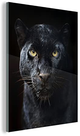 MuchoWow Glasbild Glasfoto Wandbild Bilder Deko 90x120 cm Panther - Schwarz - Gelb