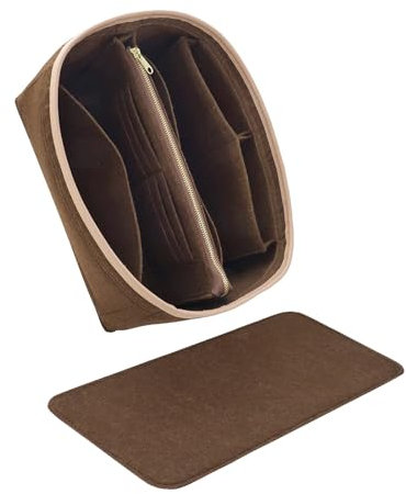 LOUKAYCCI Geldbörsen-Organizer und Basisformer, passend für Speedy 30 & Neverfull MM, Filztaschen-Organizer-Einsatz für Handtaschen mit Metall-Reißverschluss [Bag in Bag] (groß, braun)