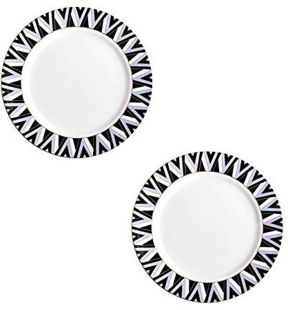 Essteller Speiseteller 20,3 cm Gold Edge Series Blue&Black&White Lines Design Keramik Salat/Pasta/Obst/Vorspeise/Dessertteller Feiertagsteller Weihnachtsteller 2er-Set Essteller ( Color : Style-B , Si