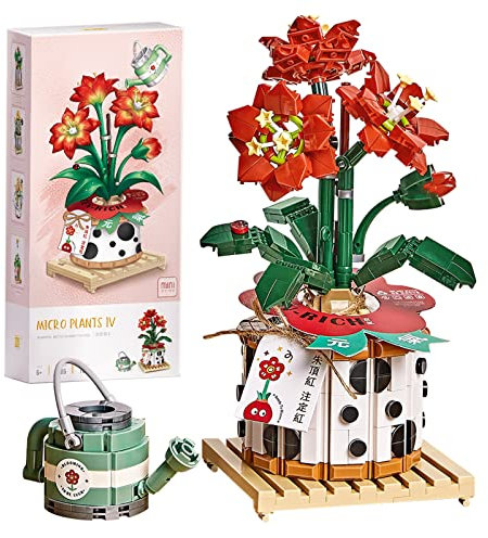 MEIEST Mini-Bausteine, Bonsai-Pflanzenmodell-Set, kreative DIY-Simulation, Partikel, Blume, Sukkulenten, botanische Sammlung, Bausteine, Spielzeug, Heimdekoration,14+(Amaryllis)