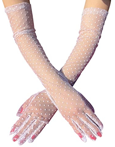 COSFAN Lange Tüllhandschuhe,Damenhandschuhe,Sonnenschutzhandschuhe,Ellenbogenlange Handschuhe für Halloween Hochzeit Tee Party