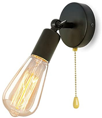 JZCDR Verstellbarer Wandlampe Vintage Wandleuchte Mit Zug Schalter Innen E27 Lampenfassen Schwarz Schwenkbar Wandbeleuchtung Retro Rustikal Industrial Landhaus Lampen Küche Schlafzimmer Spiegel Loft
