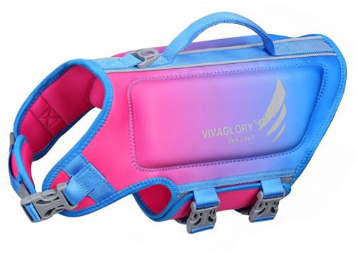 VIVAGLORY Leichte Rettungsweste für Hunde, Haustiere Lebensretter Hautfreundliche Neopren für Kleine Hunde Hundeschwimmwesten mit D-Ring & Schnellverschluss, Pink Blau