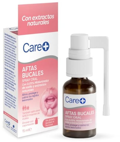 Care+ Spray alivio aftas bucales y llagas, 10h protección, 15 ml | Alivia, protege y calma los tejidos lesionados en la boca, aplicación precisa