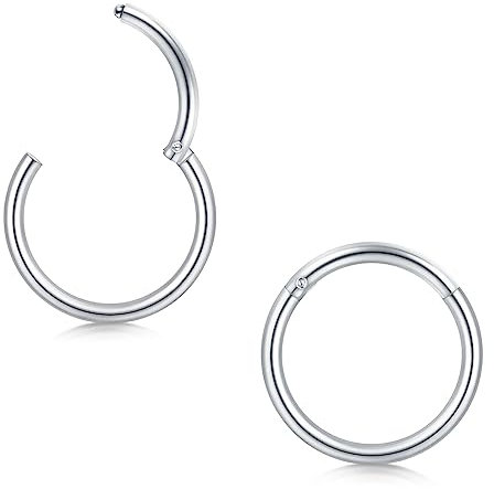 Longita 2 Stück Nasenpiercing Ring, 316L Chirurgenstahl Nasenring, 16G Septum Clicker Ring, Helix Conch Knorpel Tragus Piercing Ohr Innendurchmesser 7MM Silber
