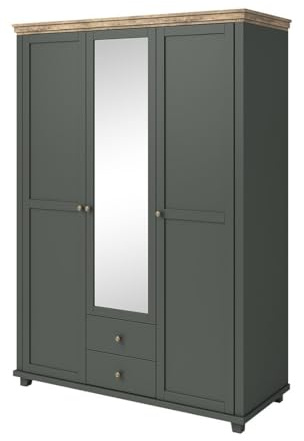 Meublorama Armario de 150x220 con 3 Puertas y 2 cajones. Color Verde Caqui y Roble. Colección ASSIA.
