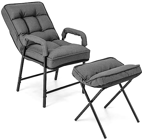COSTWAY Sessel mit Hocker, Relaxsessel mit Liegefunktion, verstellbare Rückenlehne, gepolsterter Loungesessel mit Armlehnen, Fernsehsessel für Wohnzimmer, Schlafzimmer (Grau)