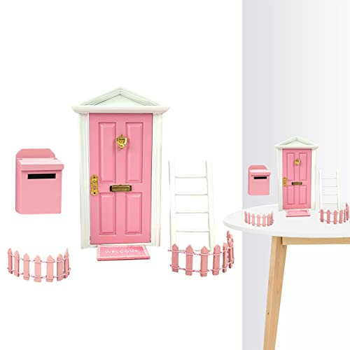 SKUDA Miniatur-Feentür-Set - -Feentür-Kit | Elfentür für die Wand, Miniaturdekorationen für Kinderzimmer, einschließlich Leiter, Zaun, Briefkasten, Bodenmatte