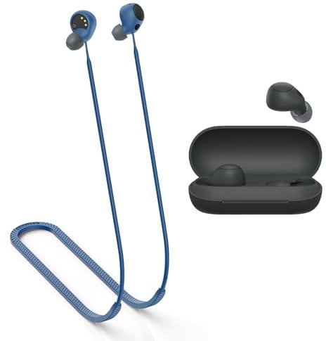 MOWYEOK Anti-loss strap for headphones, compatible with Sony WF-C700N / WF-C700B earphones, soft silicone anti-lost lanyard, suitable for outdoor sports, running, fitness, blue
