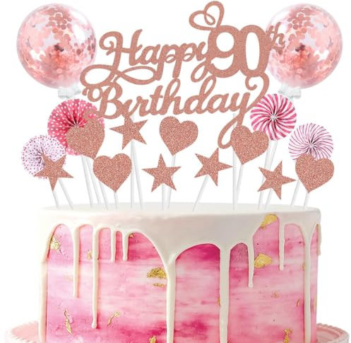 Tortendeko Geburstagstorte Happy Birthday Kuchendeko rosegold Tortendeko 90 Geburtstag Frauen Männer Happy Birthday Kuchen Dekoration Glitter Cake Topper 90 Geburtstag Happy 90th Birthday Tortendeko