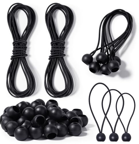 Ysimple 50 Sets Bungee Cord with Balls Kits, 50Pcs Heavy Duty Bungee Balls with 2pcs 9M Bungee Strap Ties, Tarpaulin Bungee Balls for Tarpaulin,Camping Tarp,Luggage and Household