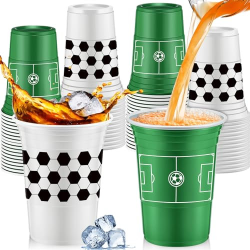 Norme 48 Pcs Soccer Ball Party Supplies 16 oz Football Thick Plastic Cup for Soccer Ball Birthday Party Football Party Sports Themed Birthday Party