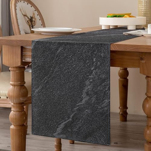 Schwarze Tischläufer Modern Wohnzimmer Frühling Platzsets Streifen Feines Marmor Dekoratives Tuch für Couchtisch, Weihnachtsfeiern, Hochzeiten, Events, Esstisch Hochzeit Leinen 33 x 183 cm