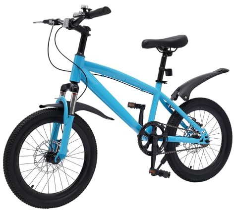 BAOCHADA 18 Zoll Kinderfahrrad Kinder Mountainbike Single Speed, Kinder Fahrrad Mädchen Jungen MTB Outdoor Cruiser Fahrrad Starr Kinderfahrräder mit Reifenpumpe&Taschenlampe, Blau