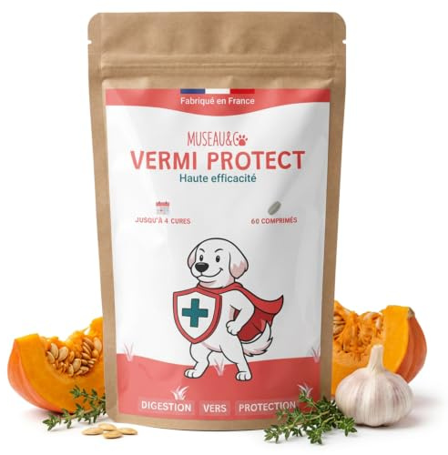 Vermi Protect – Natural Dewormer for Dogs and Cats – Herbal Pest Control – Works against Cat and Dog Worms – 60 Tablets – Museau & Co – Made in France