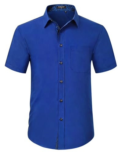 Enlision Men's Short Sleeve Shirts Blue Dress Shirt Regular Fit Business Casual Formal Shirt Button Up Shirts XL