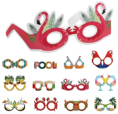 12 Pares Gafas De Fiesta Gafas Hawaianas Divertidas Gafas De Fiesta Luau Novedosas de Papel Tropical Gafas Apoyos De Cabina De Foto Decoración para Tropical Playa Verano Fiesta Piscina Niños y Adultos